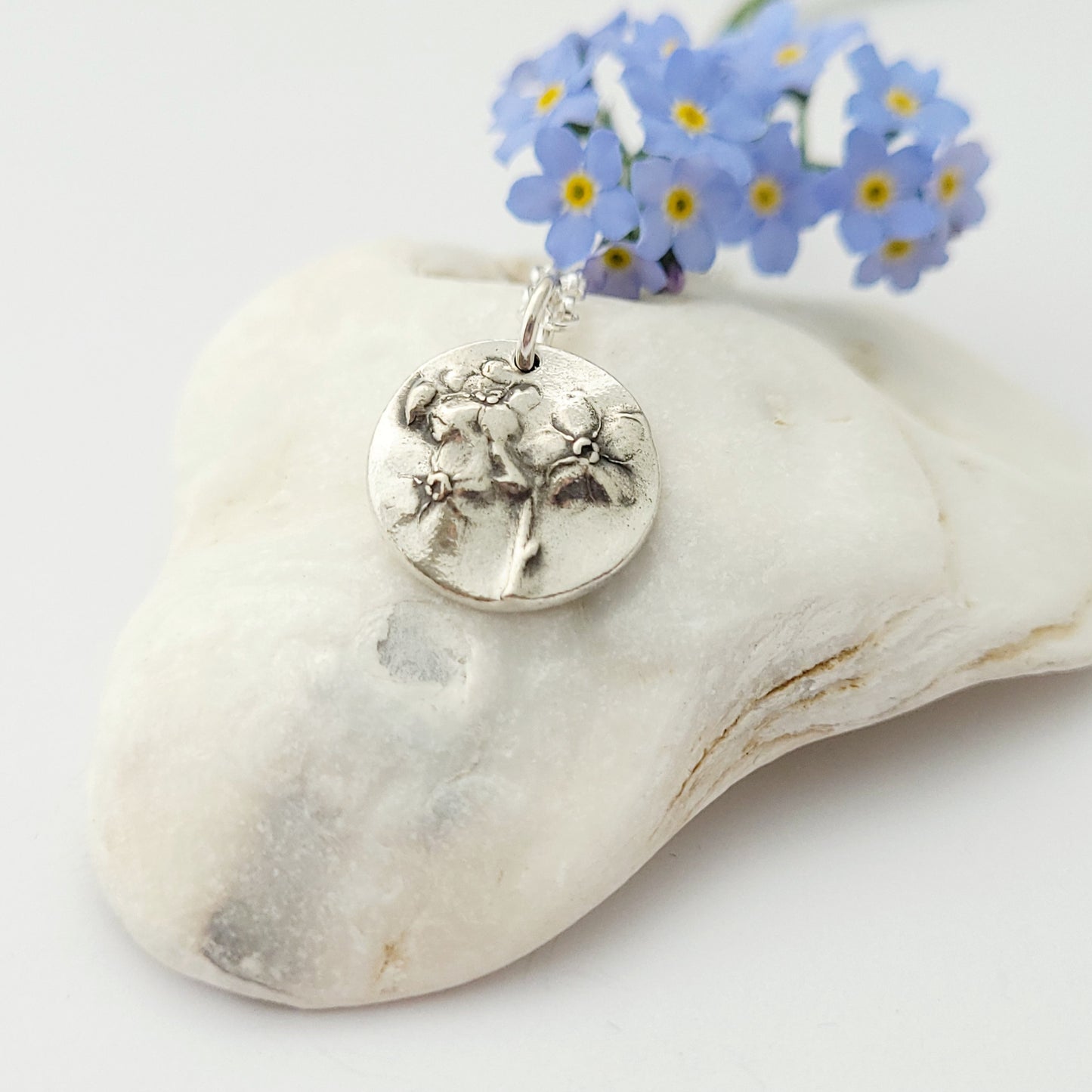 Sterling Silver Forget Me Not Flowers Pendant Necklace