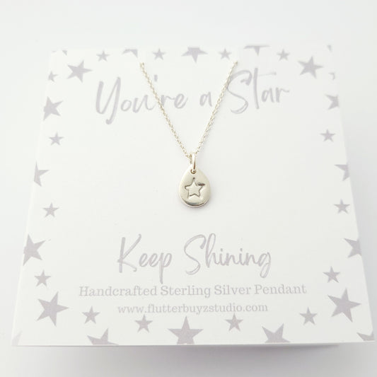 Sterling Silver Tiny Star Teardrop Pendant Necklace