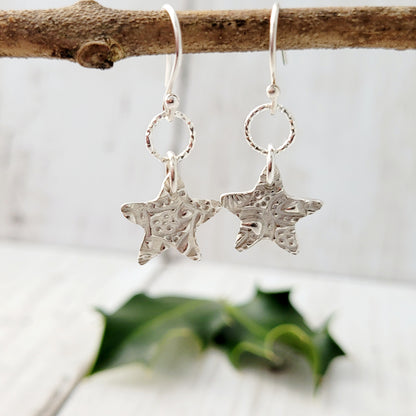 Sterling-silver-textured-star-drop-earrings-0