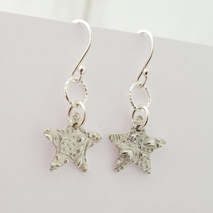 Sterling-silver-textured-star-drop-earrings-3