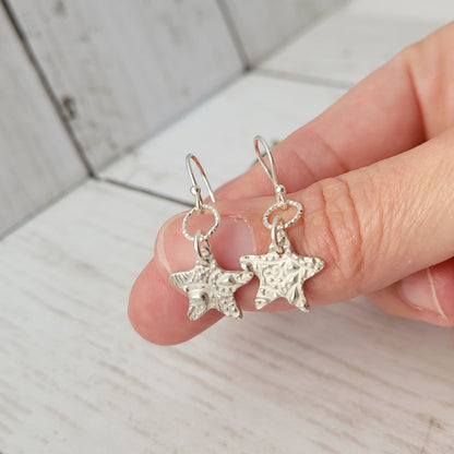 Sterling-silver-textured-star-drop-earrings-5