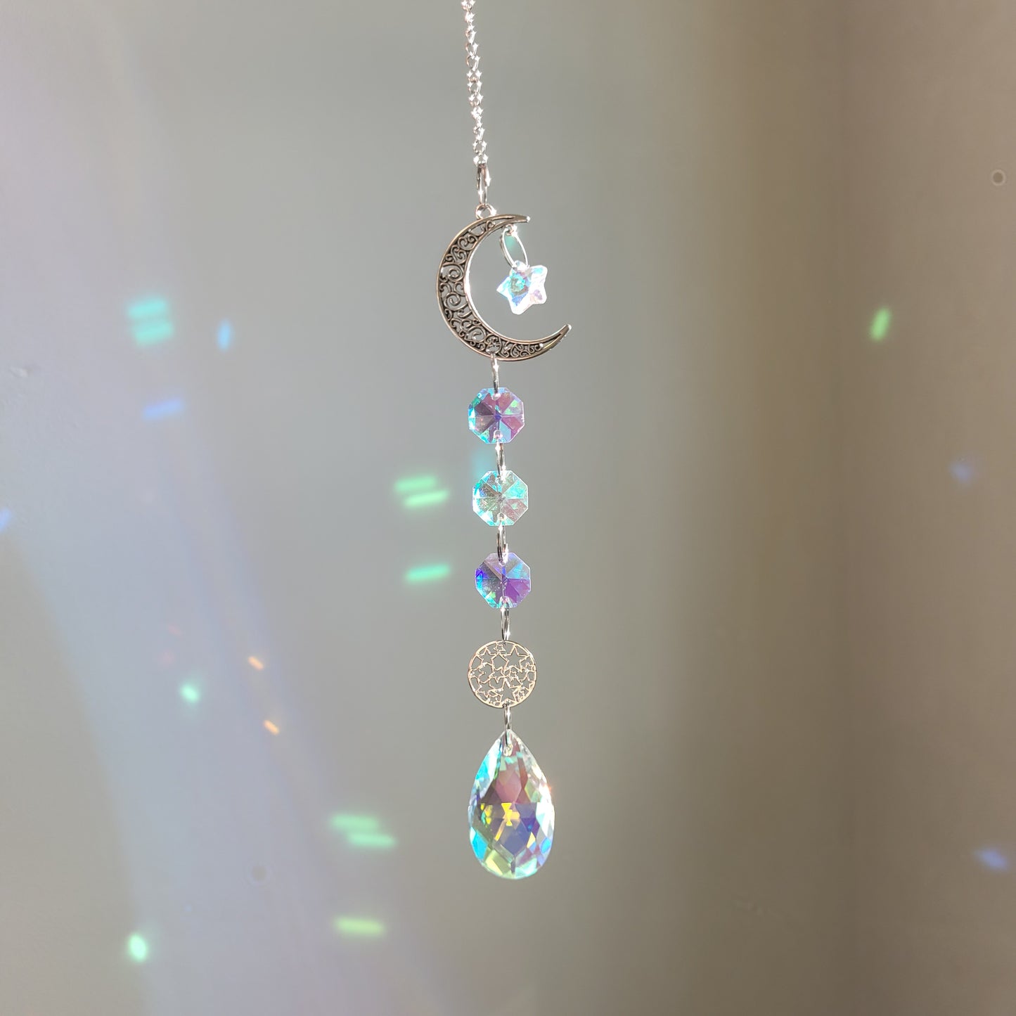 Moon and Star hanging crystal Suncatcher