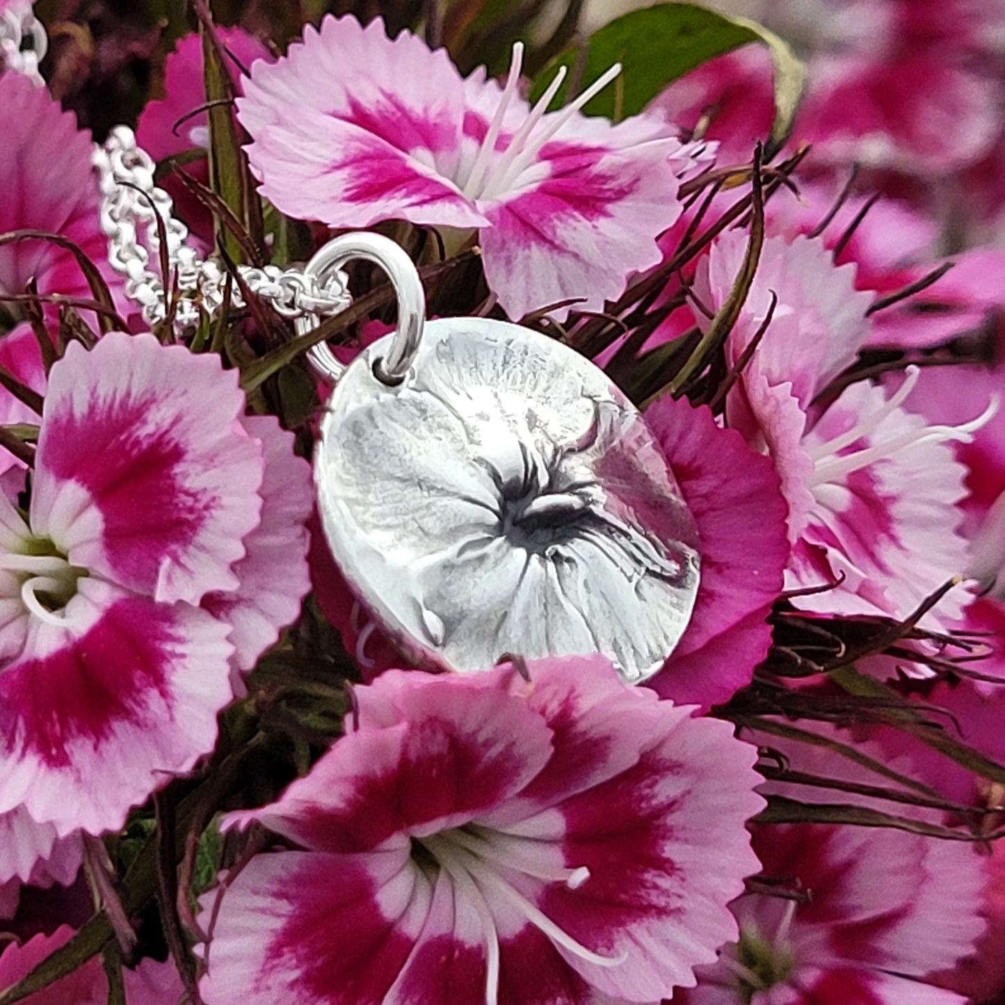 Sterling Silver Sweet William Flower Botanical Pendant Necklace