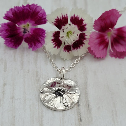 Sterling Silver Sweet William Flower Botanical Pendant Necklace