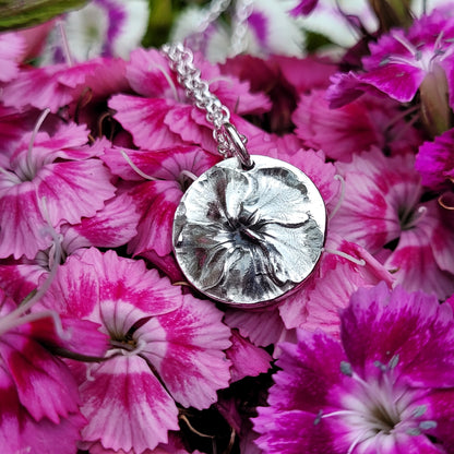 Sterling Silver Sweet William Flower Botanical Pendant Necklace