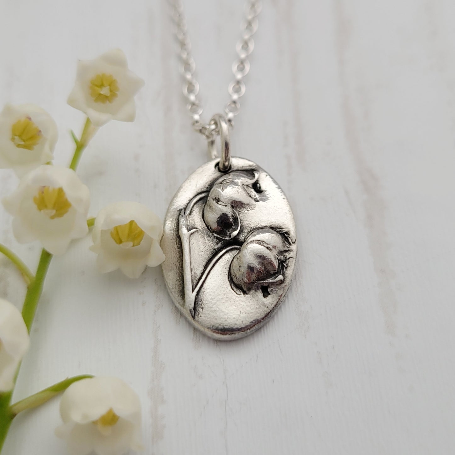 Sterling Silver Lily of the Valley Botanical Pendant Necklace