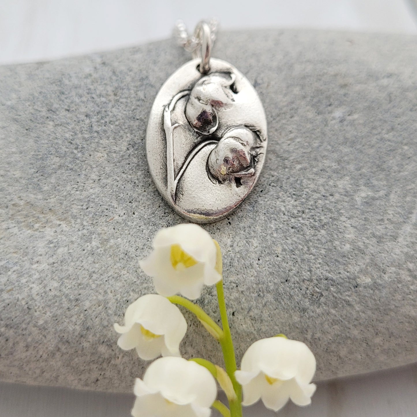 Sterling Silver Lily of the Valley Botanical Pendant Necklace