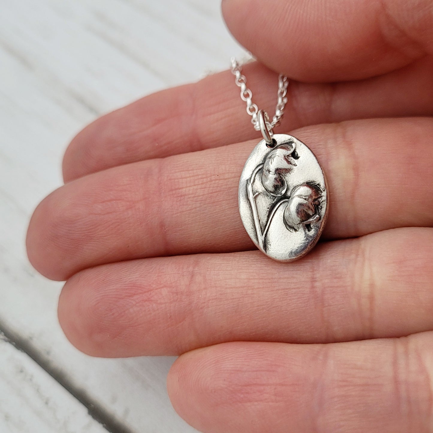 Sterling Silver Lily of the Valley Botanical Pendant Necklace