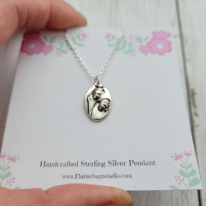 Sterling Silver Lily of the Valley Botanical Pendant Necklace