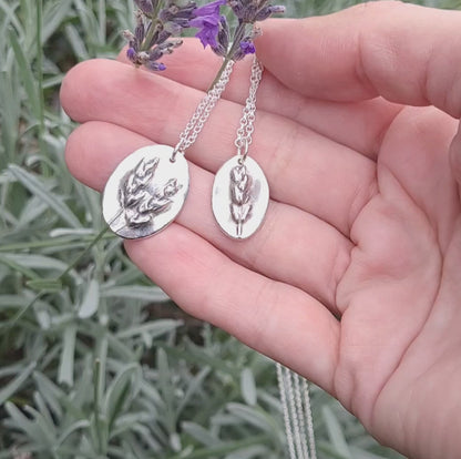 Sterling Silver Medium Lavender Botanical Pendant Necklace