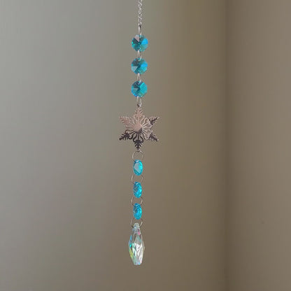 Blue Snowflake hanging crystal Suncatcher