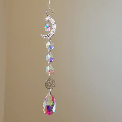 Clear Moon and Star hanging crystal Suncatcher