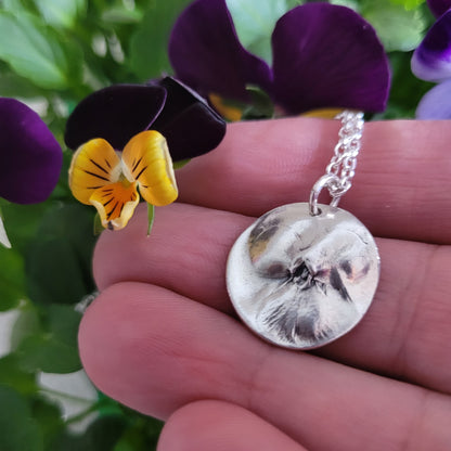 Sterling Silver Viola Pansy Flower Botanical Pendant Necklace