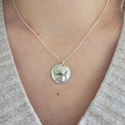 Sterling Silver Viola Pansy Flower Botanical Pendant Necklace