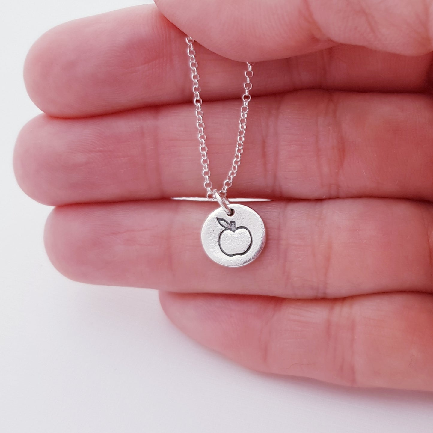 tiny silver apple pendant necklace