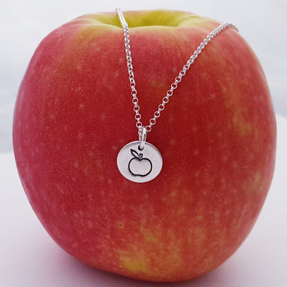 sterling silver tiny apple pendant necklace