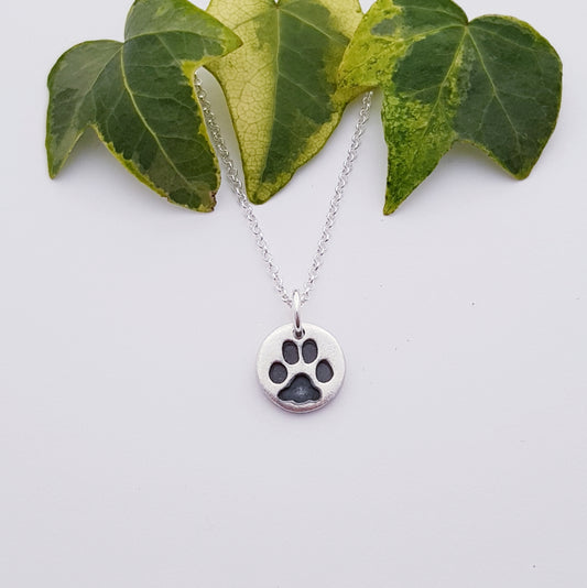 Sterling Silver Tiny 1cm Paw Print Pendant Necklace