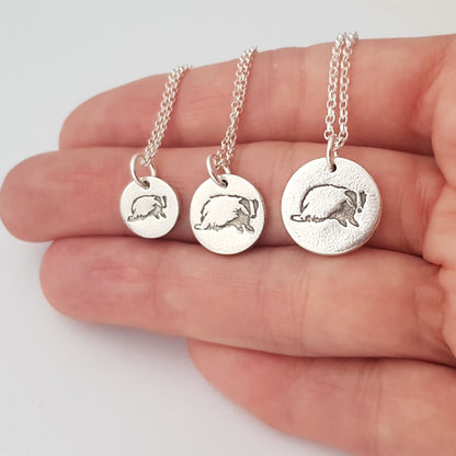 Sterling Silver Medium 1.6cm  Badger Pendant Necklace