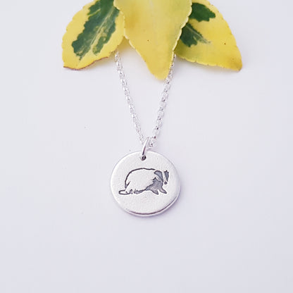 Sterling Silver Medium 1.6cm  Badger Pendant Necklace