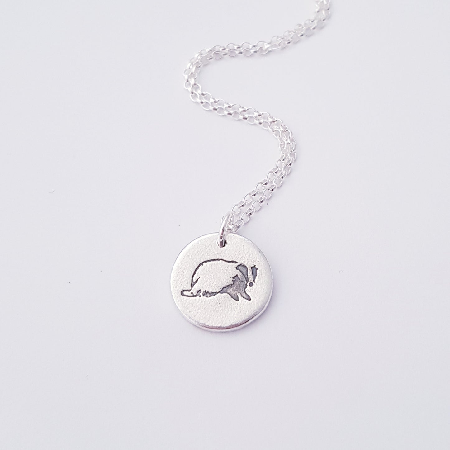 Sterling Silver Medium 1.6cm  Badger Pendant Necklace