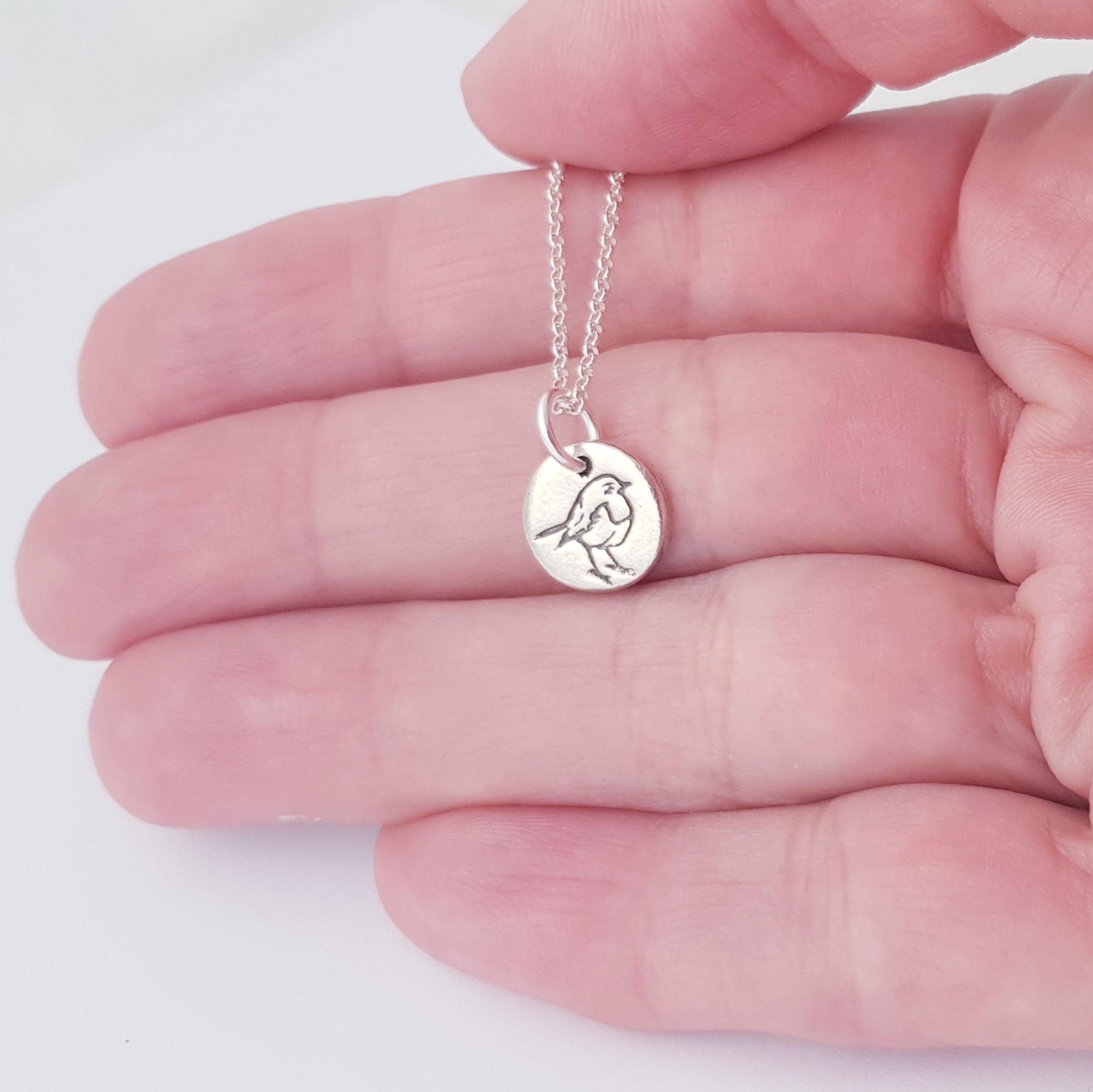 sterling silver tiny 1cm robin christmas pendant necklace 2