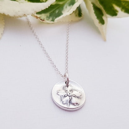 Forget Me Not Flower Botanical Sterling Silver Pendant Necklace