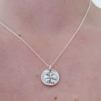 Forget Me Not Flower Botanical Sterling Silver Pendant Necklace