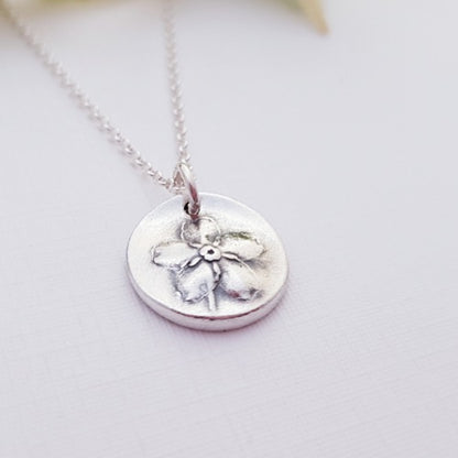 Forget Me Not Flower Botanical Sterling Silver Pendant Necklace