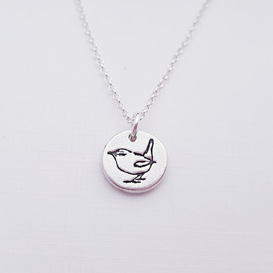 Sterling Silver Tiny 1cm Wren Wild Bird Necklace