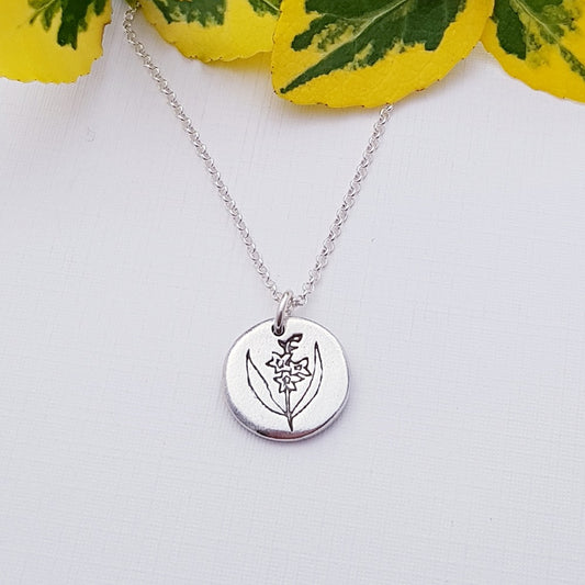 Sterling Silver Larkspur July Birth Flower Pendant Necklace