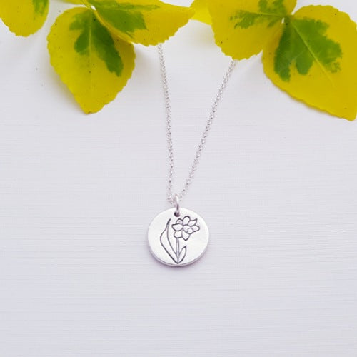 Sterling Silver Mini 1.3cm Daffodil March Birth Flower Pendant Necklace