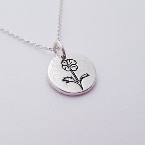 Sterling Silver Mini 1.3cm Poppy August Birth Flower Pendant Necklace