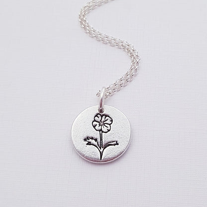 Sterling Silver Mini 1.3cm Poppy August Birth Flower Pendant Necklace