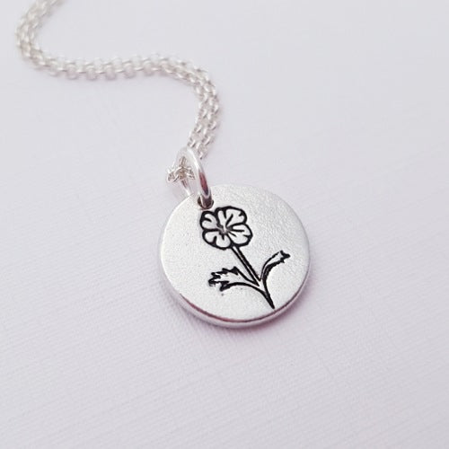 Sterling Silver Mini 1.3cm Poppy August Birth Flower Pendant Necklace