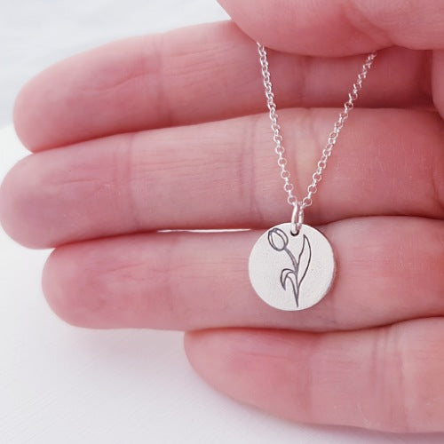 Sterling Silver Mini 1.3cm Tulip Spring Flower Pendant Necklace