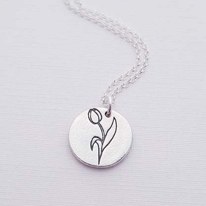 Sterling Silver Mini 1.3cm Tulip Spring Flower Pendant Necklace