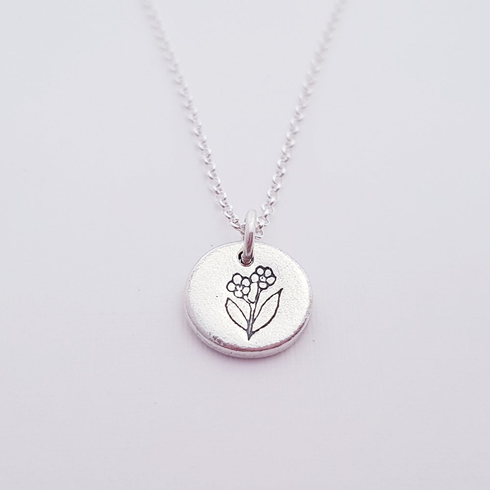 Sterling Silver Tiny 1cm Forget Me Not Floral Pendant Necklace