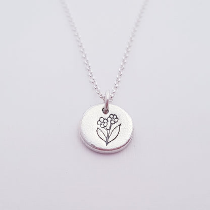 Sterling Silver Tiny 1cm Forget Me Not Floral Pendant Necklace