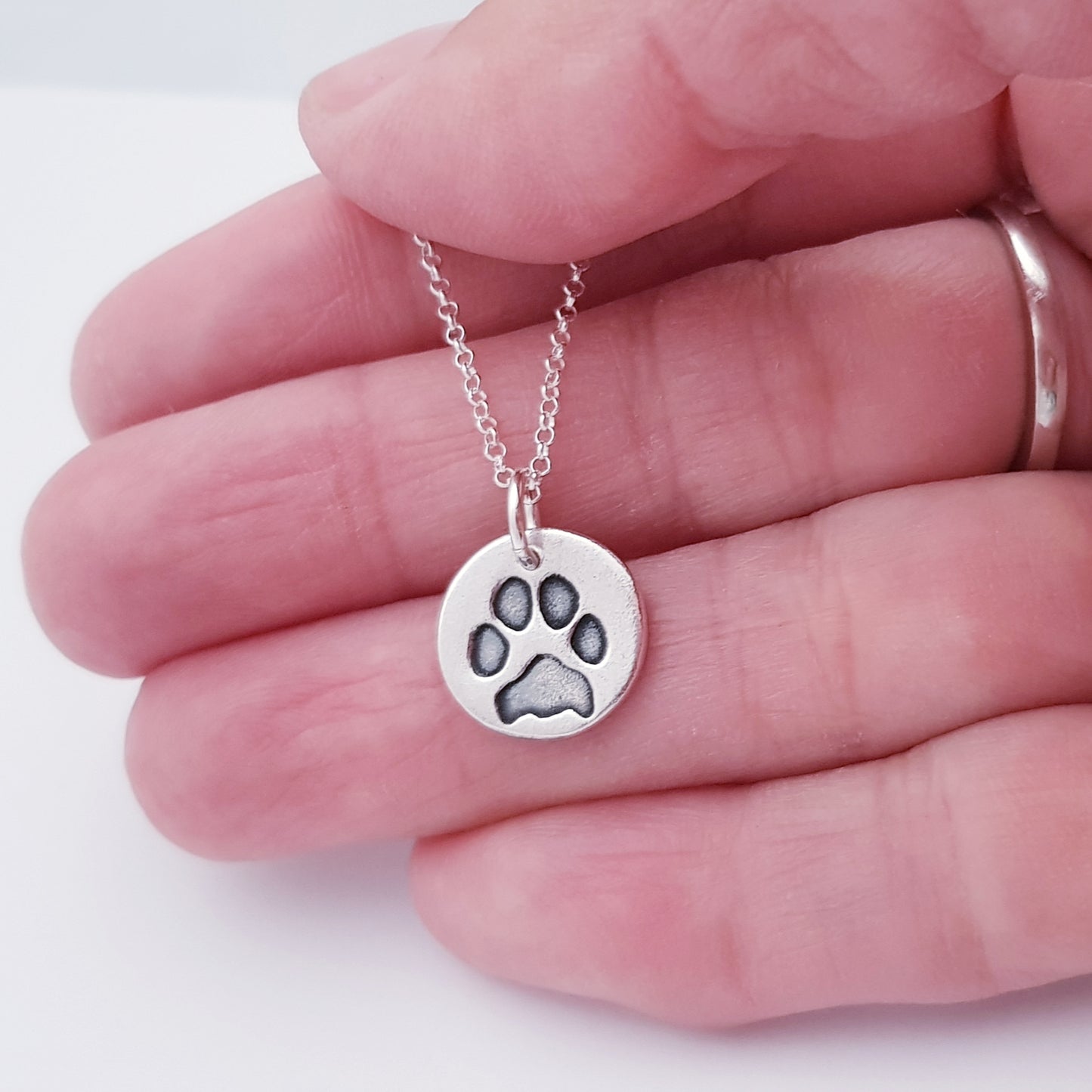 Custom Sterling Silver Paw Print Pendant Necklace