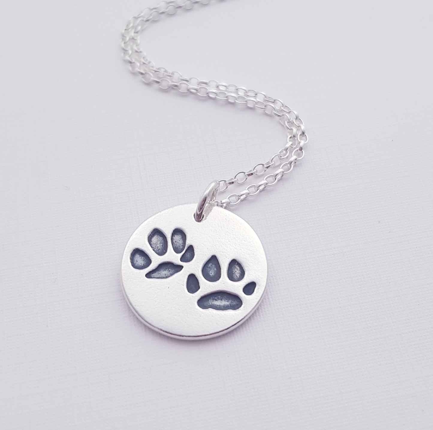 Custom Sterling Silver Paw Print Pendant Necklace