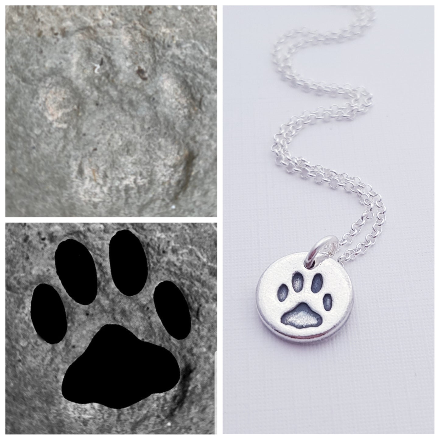 Custom Sterling Silver Paw Print Pendant Necklace