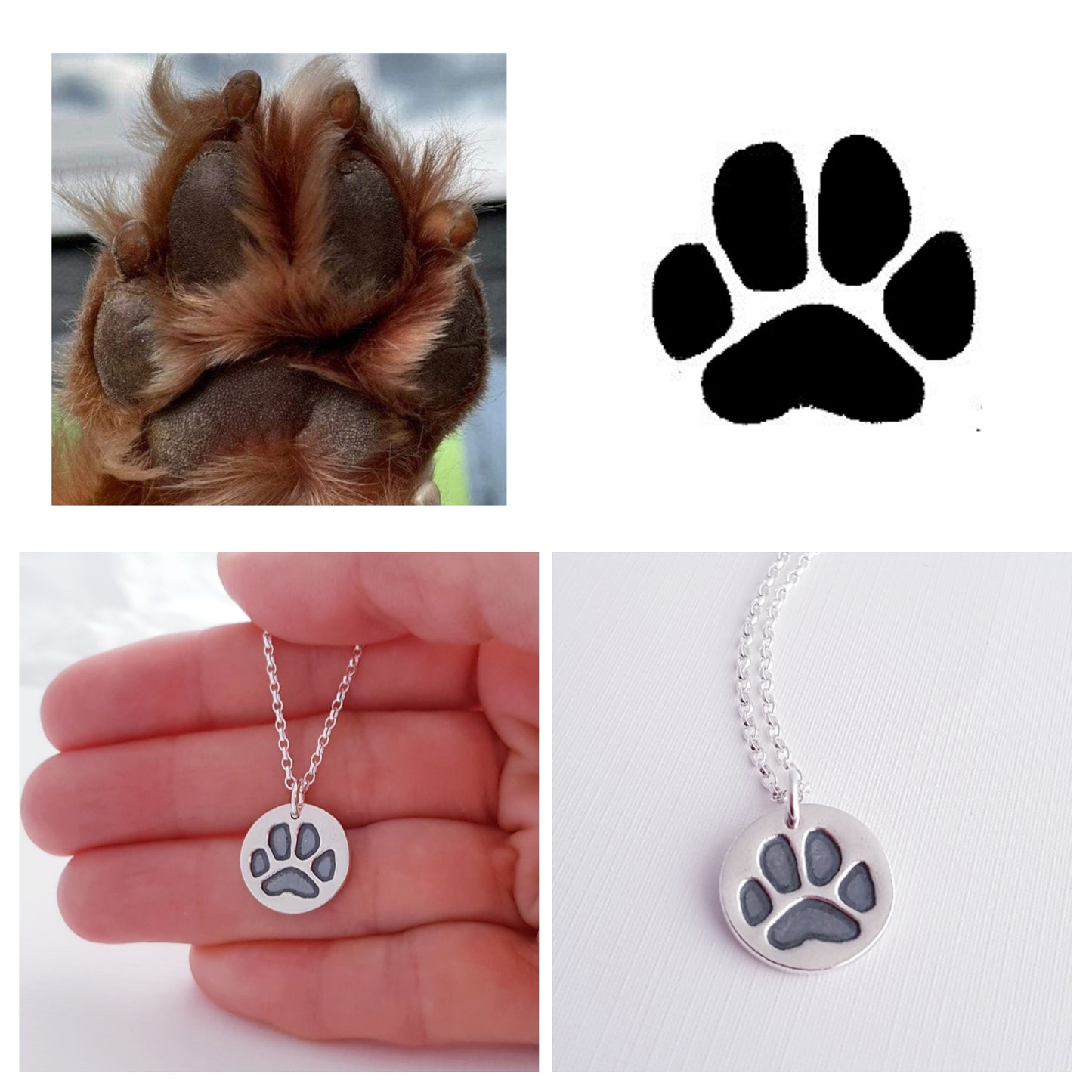 Custom Sterling Silver Paw Print Pendant Necklace