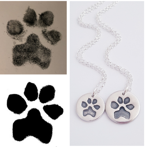 Custom Sterling Silver Paw Print Pendant Necklace