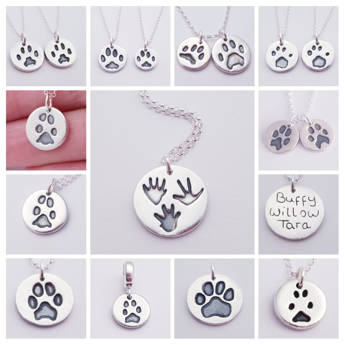 Custom Sterling Silver Paw Print Pendant Necklace